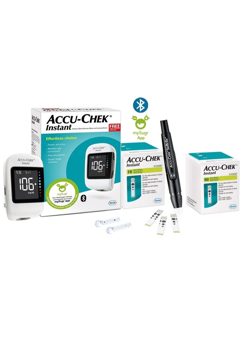 أكيو تشك ACCU CHEK INSTANT BUNDLE : METER + 50 INSTANT STRIPS + 10 INSTANT FREE STRIPS + PEN + 10 LANCETS + BATTERY + CARRY CASE - Image 2