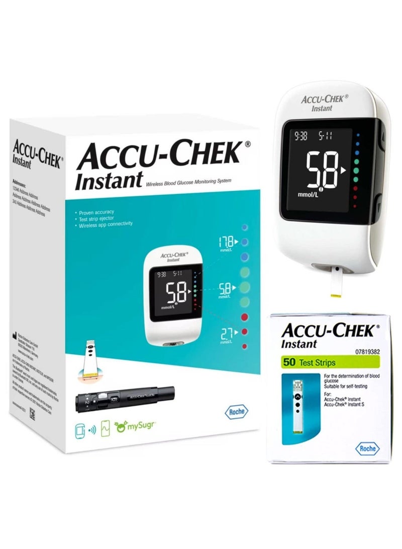 أكيو تشك ACCU CHEK INSTANT BUNDLE : METER + 50 INSTANT STRIPS + 10 INSTANT FREE STRIPS + PEN + 10 LANCETS + BATTERY + CARRY CASE - Image 1