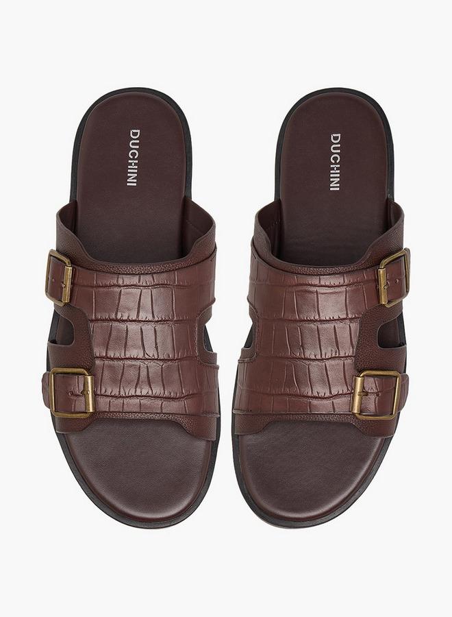 DUCHINI Men Textured Buckle Accent Sandals - Image 3