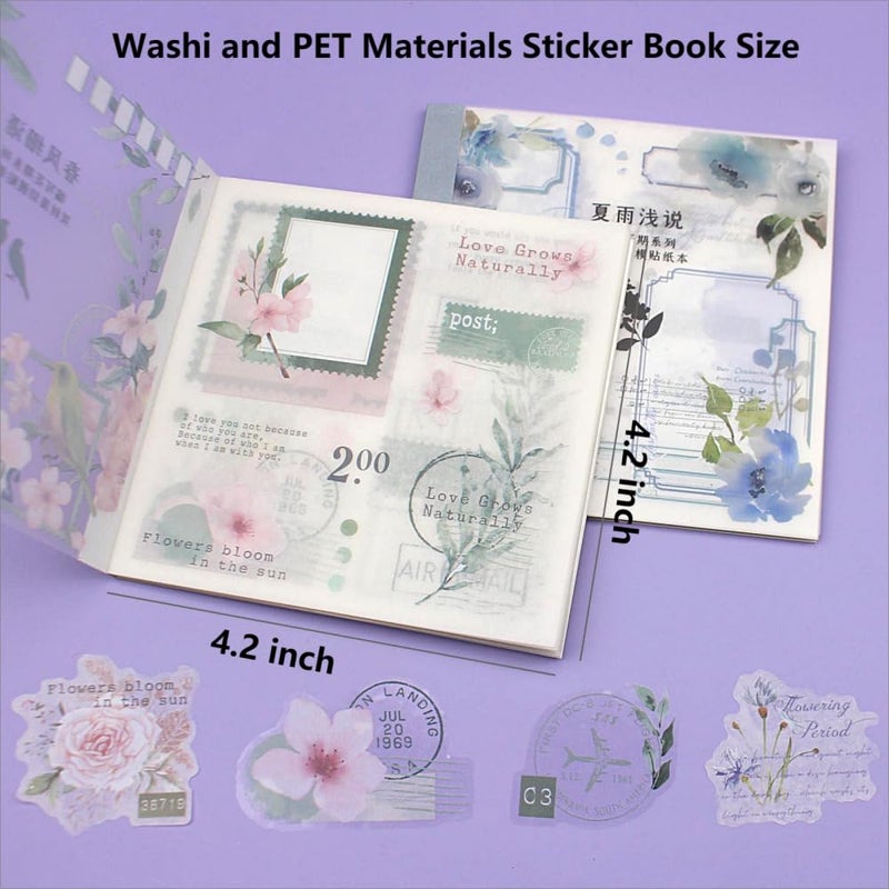 Dwpetzo 40 Sheets Sticker Book for Adults Journaling, Washi and PET Materials, Ephemera Aesthetic Stickers for Junk Journals, Bujo, Planners - Image 5