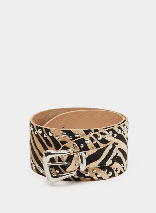 Styli Styli Zebra Print Tang Buckle Belt with Studded Detail  - Image 1