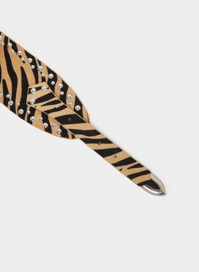 Styli Styli Zebra Print Tang Buckle Belt with Studded Detail  - Image 5