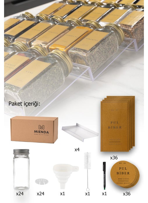 24 Piece Transparent Plexiglass Stand Glass Lid Spice Jar Set with Label Brush Funnel Pen Gift