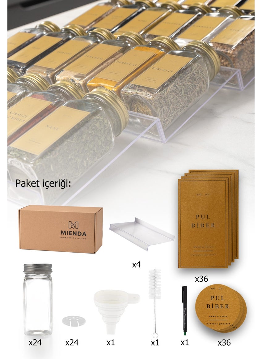 24 Piece Transparent Plexiglass Stand Glass Lid Spice Jar Set with Label Brush Funnel Pen Gift
