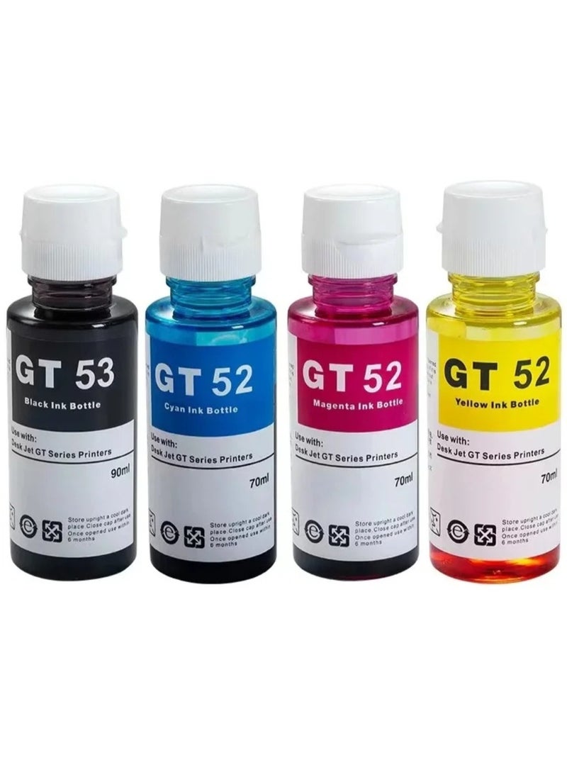 Premium Ink GT53 Black GT52 Cyan GT52 Yellow GT52 Magenta inks for Compatible HP Printers 315, 316, 319, 415, 416, 500, 515, 525, 516, 530, 580, 585. Printers. Black 90ML Color 70ML.  - Image 1