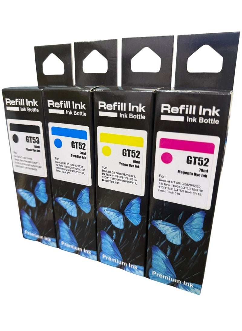 GT Ink GT53 Black GT52 Cyan GT52 Yellow GT52 Magenta inks for Compatible HP Printers 315 316 319 415 416 500 515 525 516 530 580 585 Printers. Black 90ML Color 70ML. - Image 2