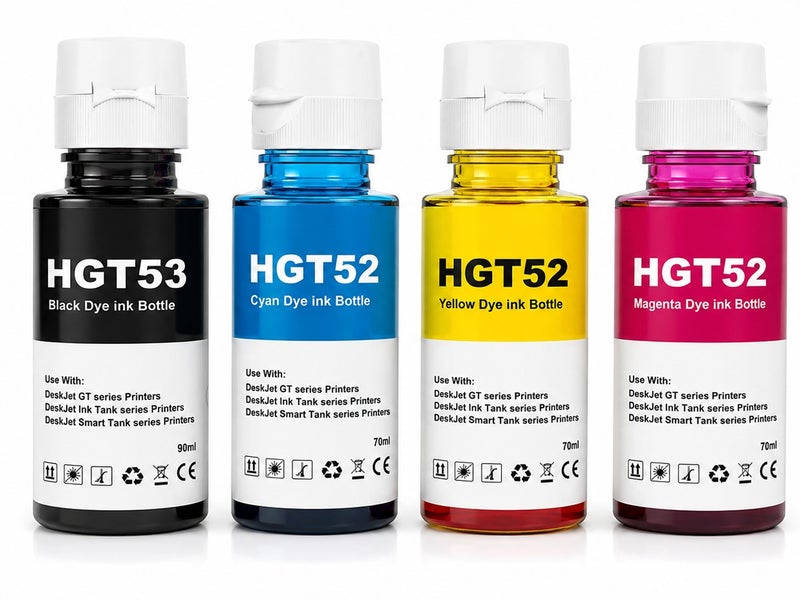 GT53 Black GT52 Cyan GT52 Yellow GT52 Magenta ink Compatible for printers 315 316 319 415 416 500 515 525 516 530 580 585. Black 90ML Color 70ML.
