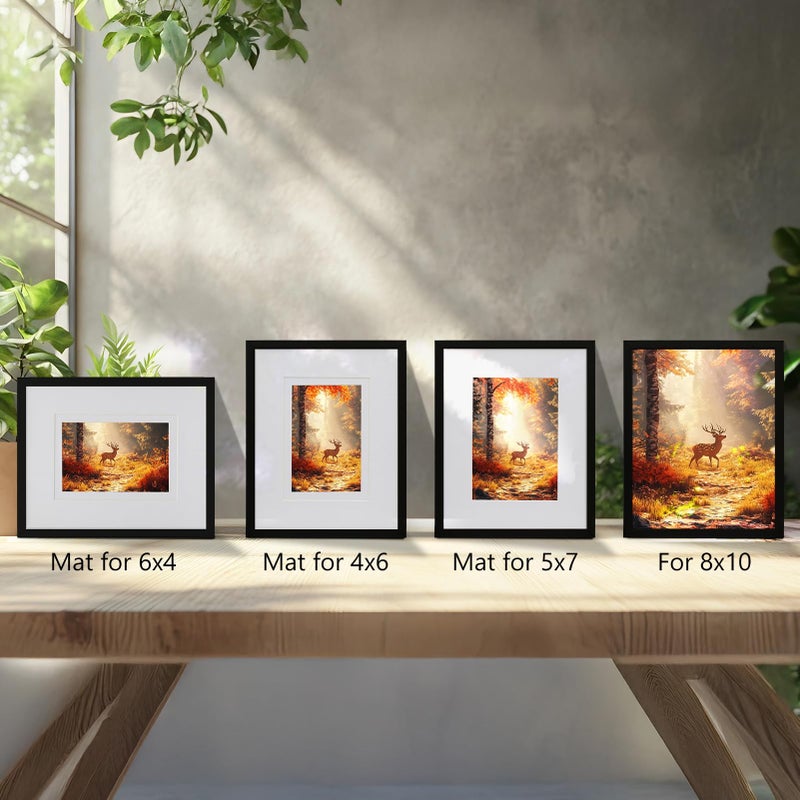 Serwrsw 8x10 Black Picture Frame with Double White Mat 4 Pack, 8 by 10 Family Wedding Frame Fits 3 Photo Sizes, with Mat for 4x6 or 5x7, without Mat for 8x10, Display on Tabletop or Wall - Image 2