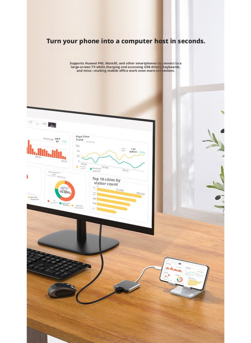 محول من النوع C إلى HDMI، موزع USB 3.0 ثلاثي الوظائف مع شحن PD، محول فيديو بدقة 4K لأجهزة الكمبيوتر المحمولة والهواتف - التوصيل والتشغيل - Image 3