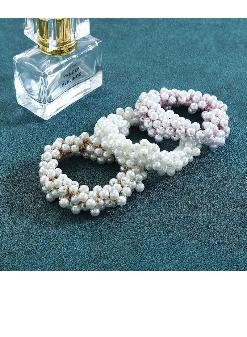 KASTWAVE Pearl Hair Ties, Champagne Elastic Hair Scrunchies Stretchy Hair Bands Bead Hair Ropes Hair Accessories for Women and Girls (Pack of 6) - Image 5