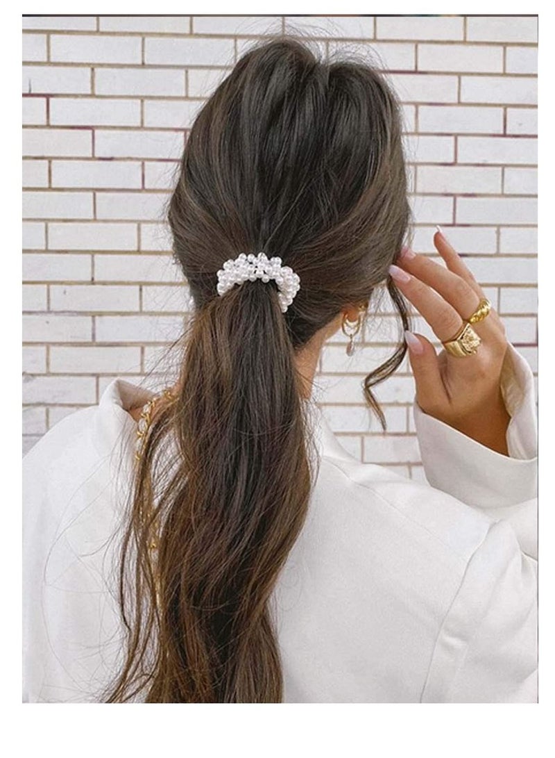 KASTWAVE Pearl Hair Ties, Champagne Elastic Hair Scrunchies Stretchy Hair Bands Bead Hair Ropes Hair Accessories for Women and Girls (Pack of 6) - Image 2