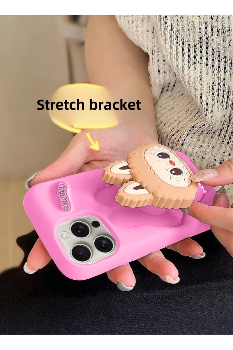 Labubu iPhone 16 Pro Max Case with 3D Holder – Cute Pop-up Silicone Shockproof Case, Full Protective Soft Cover with Unique Cartoon Design - Image 3