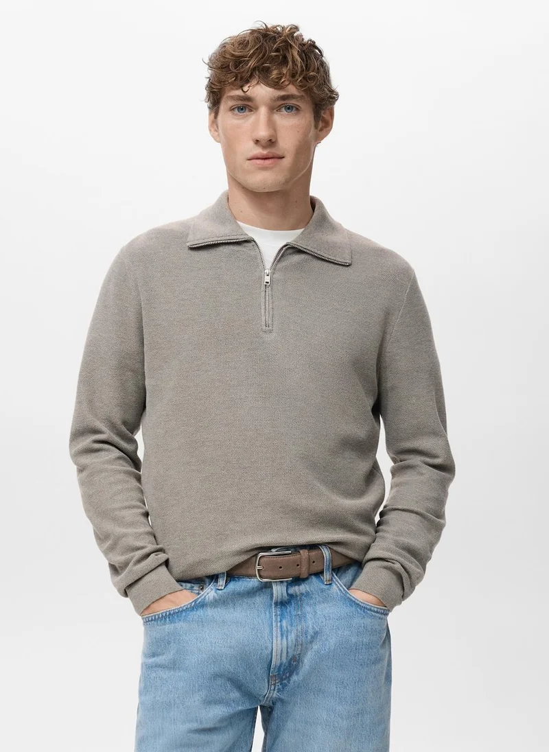 Mango Man Microstructure sweater with zipper collar