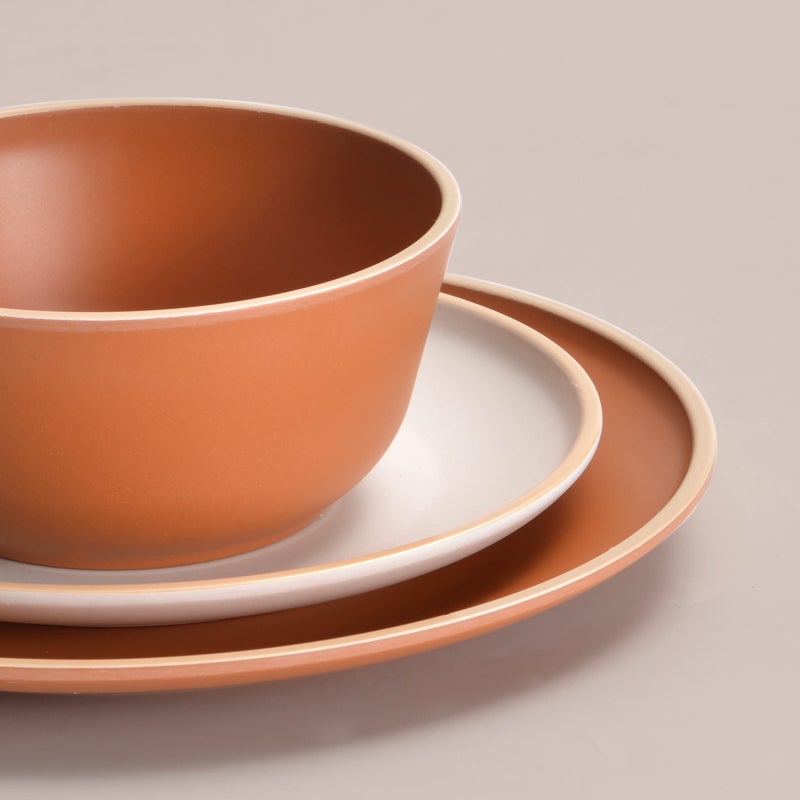 Gufaith Melamine Dinnerware Sets 12pcs  Plates and Bowls for 4  Unbreakable Dinnerware Sets  Ideal Dinnerware for Party  Unbreakable  BAP free  Dishwasher Safe  Red Color (Terracotta Color) - Image 2