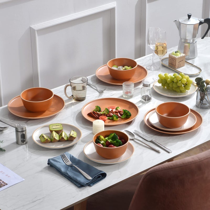 Gufaith Melamine Dinnerware Sets 12pcs  Plates and Bowls for 4  Unbreakable Dinnerware Sets  Ideal Dinnerware for Party  Unbreakable  BAP free  Dishwasher Safe  Red Color (Terracotta Color) - Image 4