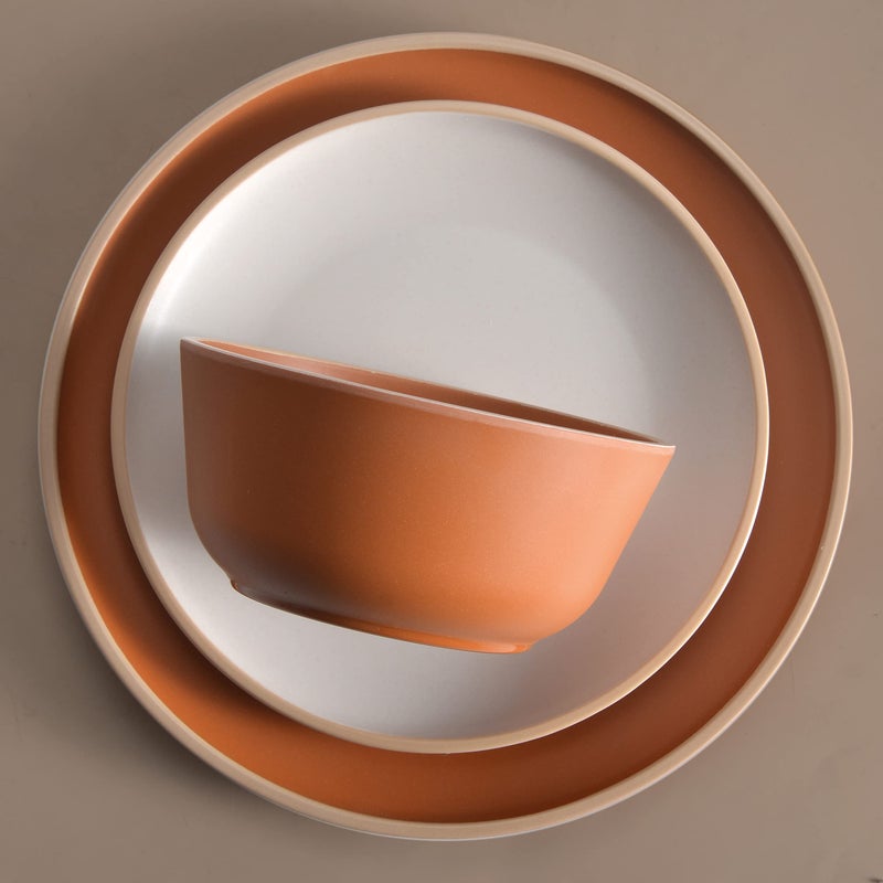 Gufaith Melamine Dinnerware Sets 12pcs  Plates and Bowls for 4  Unbreakable Dinnerware Sets  Ideal Dinnerware for Party  Unbreakable  BAP free  Dishwasher Safe  Red Color (Terracotta Color) - Image 5