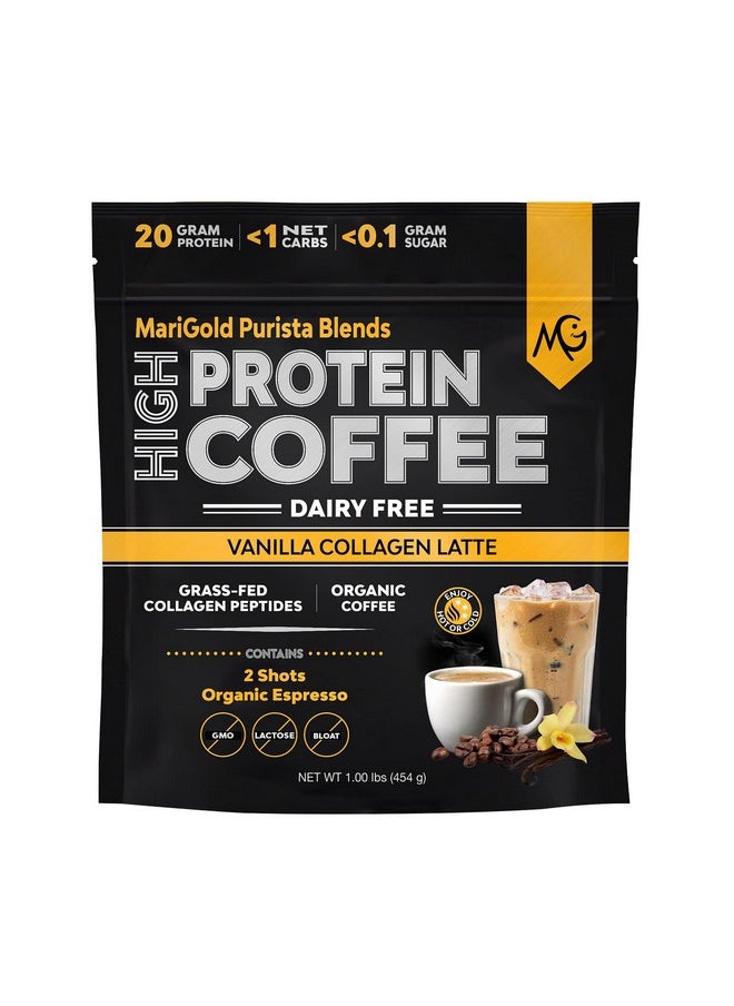 Marigold - High Protein Collagen Coffee - Vanilla Collagen Latte, Dairy Free, 20G Grass-Fed Type I & Iii Collagen Peptides, Energy Boost, 2 Shots Organic Espresso, Non-Gmo, 1 Lb Bag, 15 Servings - Image 1