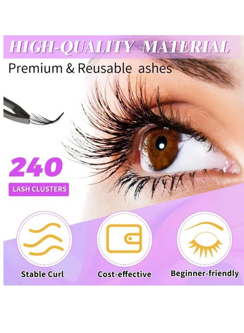 ALIVER 240 Pcs Lash Clusters Eyelash Extensions Wispy False Eyelashes Lash Clusters DIY Eyelash Extensions Individual False Eyelashes for Women 40D - Image 2