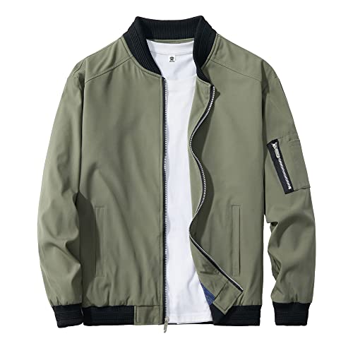URBANFIND Mens Slim Fit Lightweight Sportswear Jacket Casual Bomber Jacket US L Avocado Green - Image 1