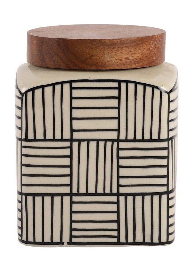 miah decor Ceramic Small Jars For Kitchen Storage With Wooden Lid Handpainted Tea Coffee Sugar Pickle Spices Stoneware Canister Food Storage Jar Box With Airtight Silicone Seal-Pack Of 1, Off White - Image 2