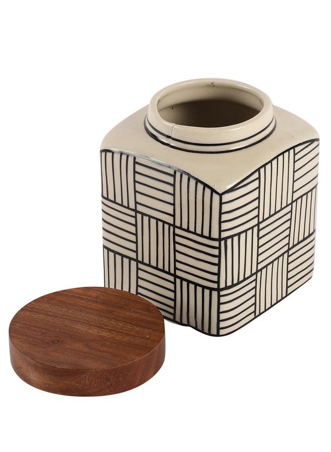 miah decor Ceramic Small Jars For Kitchen Storage With Wooden Lid Handpainted Tea Coffee Sugar Pickle Spices Stoneware Canister Food Storage Jar Box With Airtight Silicone Seal-Pack Of 1, Off White - Image 5