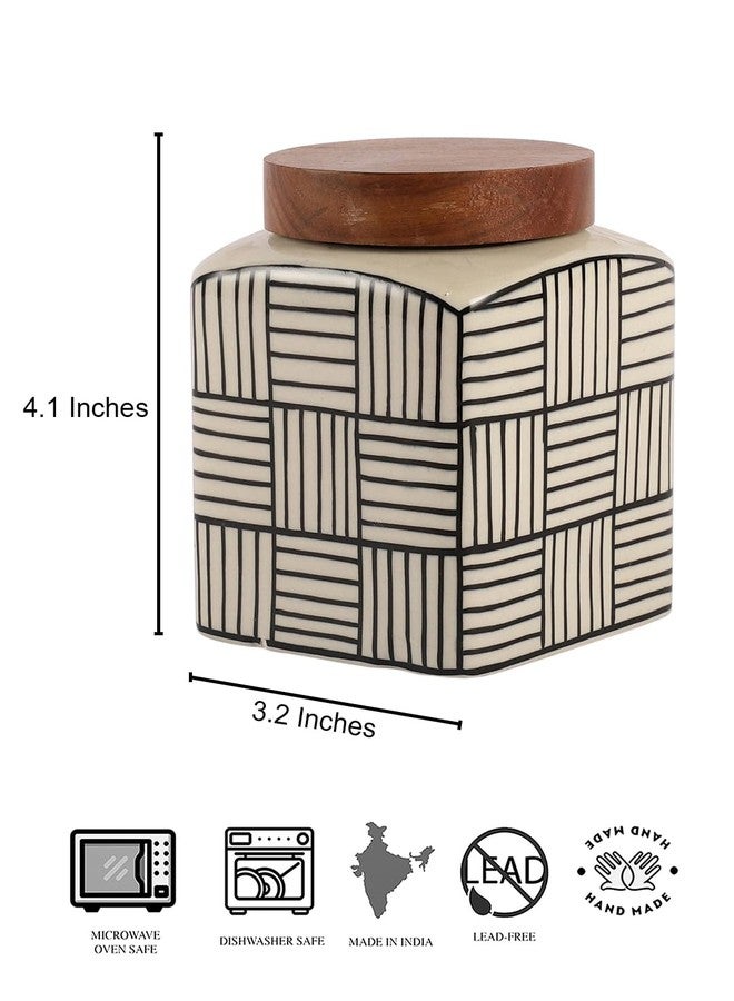 miah decor Ceramic Small Jars For Kitchen Storage With Wooden Lid Handpainted Tea Coffee Sugar Pickle Spices Stoneware Canister Food Storage Jar Box With Airtight Silicone Seal-Pack Of 1, Off White - Image 3