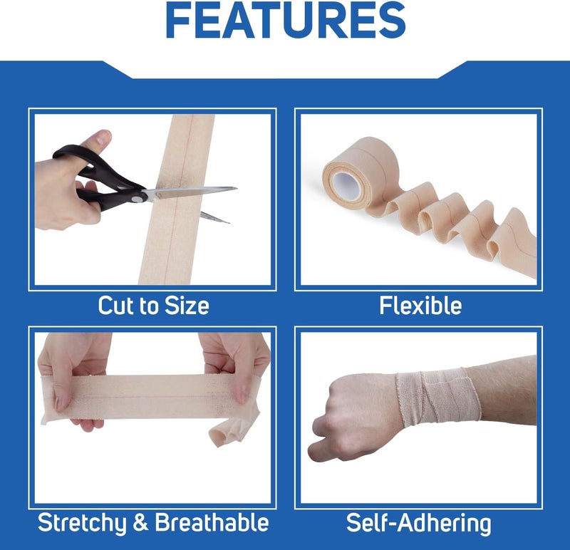 Care Science High Performance Elastic Self Adhesive Bandage Wrap Tape 2in x 25yds 4ct  Ideal for First Aid Securing Bandages Dressings and Other Medical Devices - Image 4