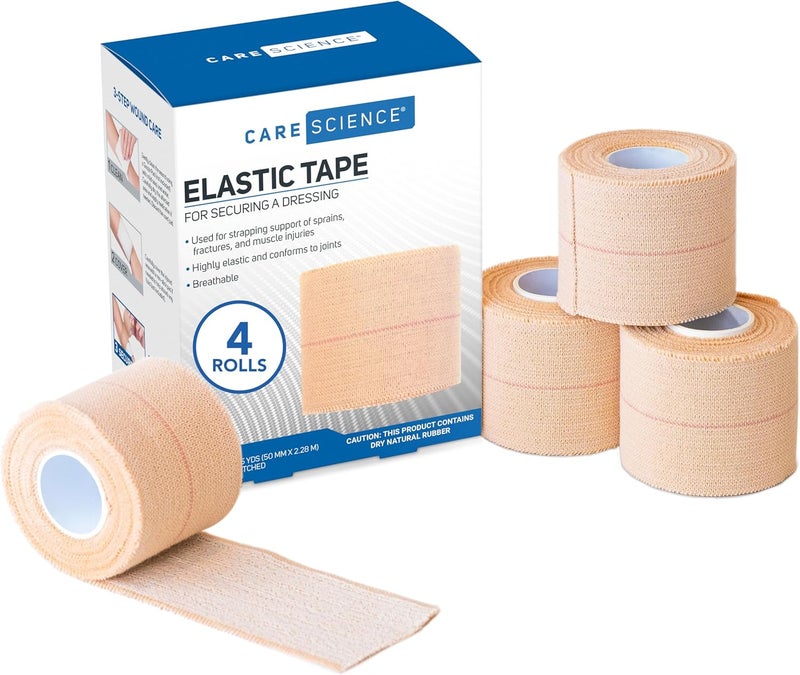 Care Science High Performance Elastic Self Adhesive Bandage Wrap Tape 2in x 25yds 4ct  Ideal for First Aid Securing Bandages Dressings and Other Medical Devices - Image 1