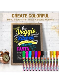 KASTWAVE Liquid ChalkMarkers 12 Colors, Neon Wet Erasable Chalk Pens for Chalkboard Signs Car Window Mirror Glass Chalk Board Markers Pens with Reversible Broad Tip, School Office Supplies  - Image 4