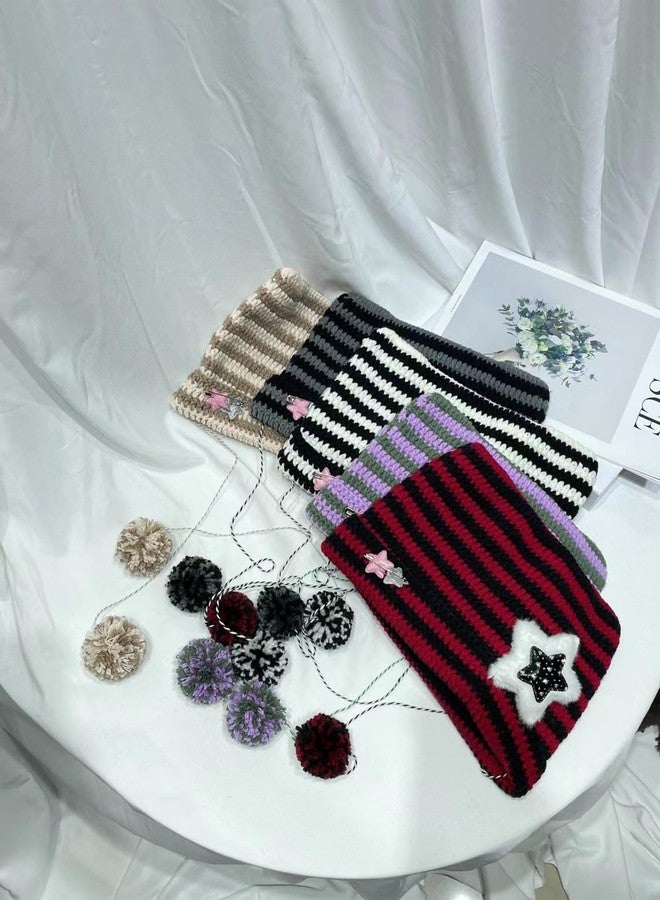 piercing Cat Beanie, Cat Ear Beanie, Winter Cap Women, Winter Cap for Women Striped Knit Cotton Cat Hat Goth Winter Warm Ear Protector Knitted Drawstrings Beanies - Image 2