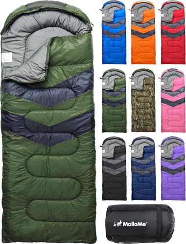 MalloMe Sleeping Bags for Adults Cold Weather & Warm - Backpacking Camping Sleeping Bag for Kids 10-12, Girls, Boys - Lightweight Compact Camping Essentials Gear Accessories Hiking Sleep Must Haves - Image 1