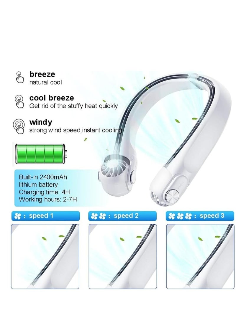 DMG TECH Portable Neck Fan, Bladeless Personal Portable Fan, Rechargeable 2400 mAh Turbine Bladeless Neck Air Conditioner, 3 Speeds Adjustable 360° Faster Cooling Ultra Quiet Travel Fan  - Image 3