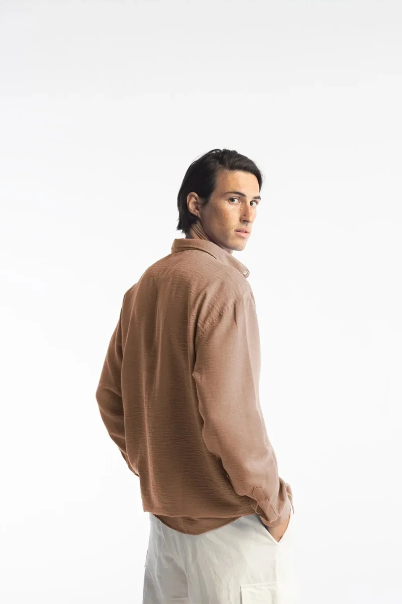 Giesto Tan Natural GIESTO Oversized Button-Up Long Sleeve Shirt for Men | Best Price UAE