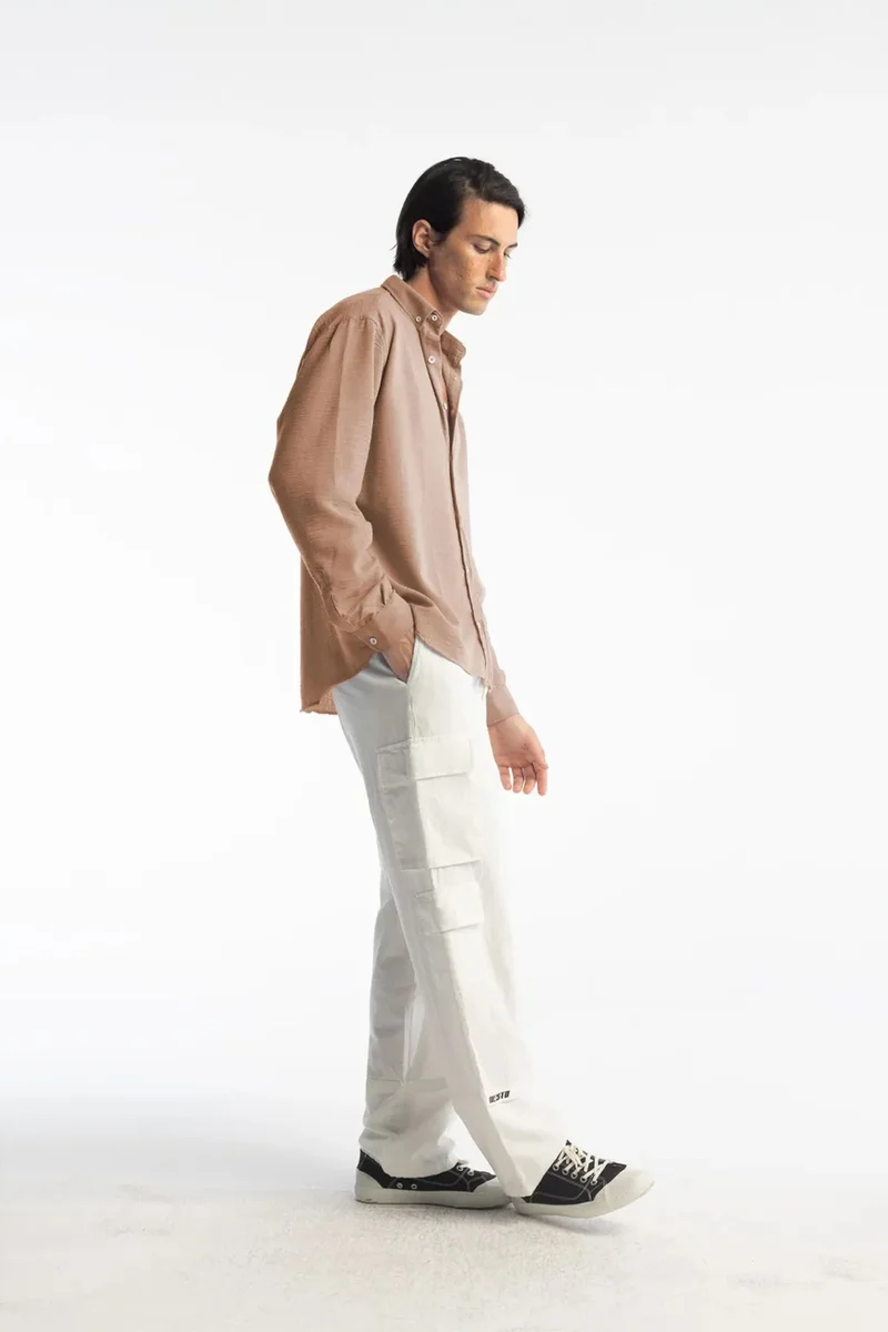 Giesto Tan Natural GIESTO Oversized Button-Up Long Sleeve Shirt for Men | Best Price UAE