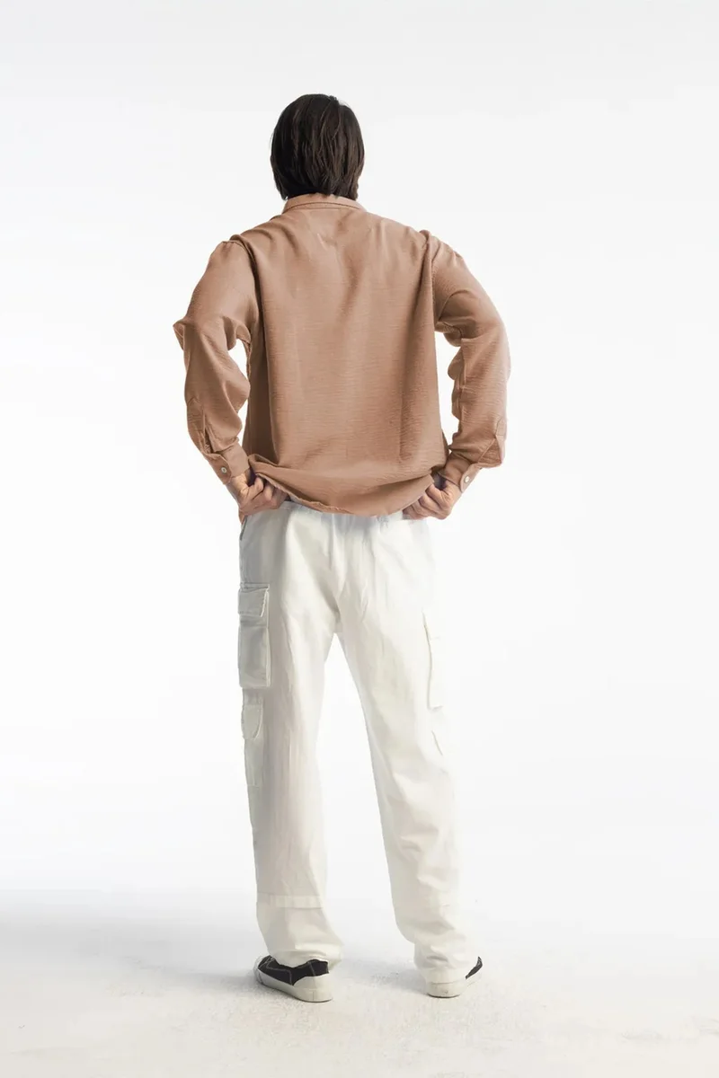 Giesto Tan Natural GIESTO Oversized Button-Up Long Sleeve Shirt for Men | Best Price UAE