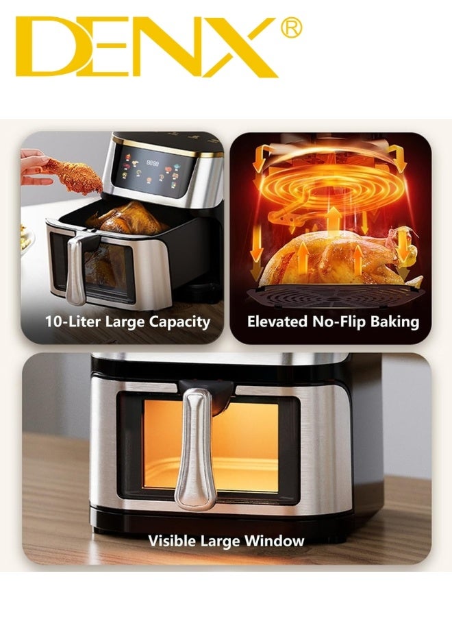DENX DX3409 Smart Multi-Function Air Fryer, 8L Capacity, Color Touchscreen, Transparent Window, Oil-Free Cooking, Easy to Clean, 1800W Power, Safety Lock, Auto-Cooking Programs