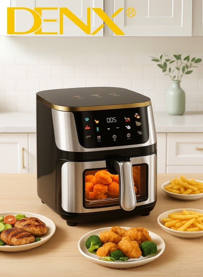 DENX DX3409 Smart Multi-Function Air Fryer, 8L Capacity, Color Touchscreen, Transparent Window, Oil-Free Cooking, Easy to Clean, 1800W Power, Safety Lock, Auto-Cooking Programs