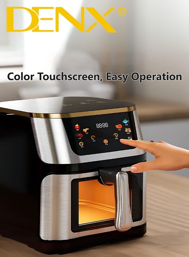 DENX DX3409 Smart Multi-Function Air Fryer, 8L Capacity, Color Touchscreen, Transparent Window, Oil-Free Cooking, Easy to Clean, 1800W Power, Safety Lock, Auto-Cooking Programs