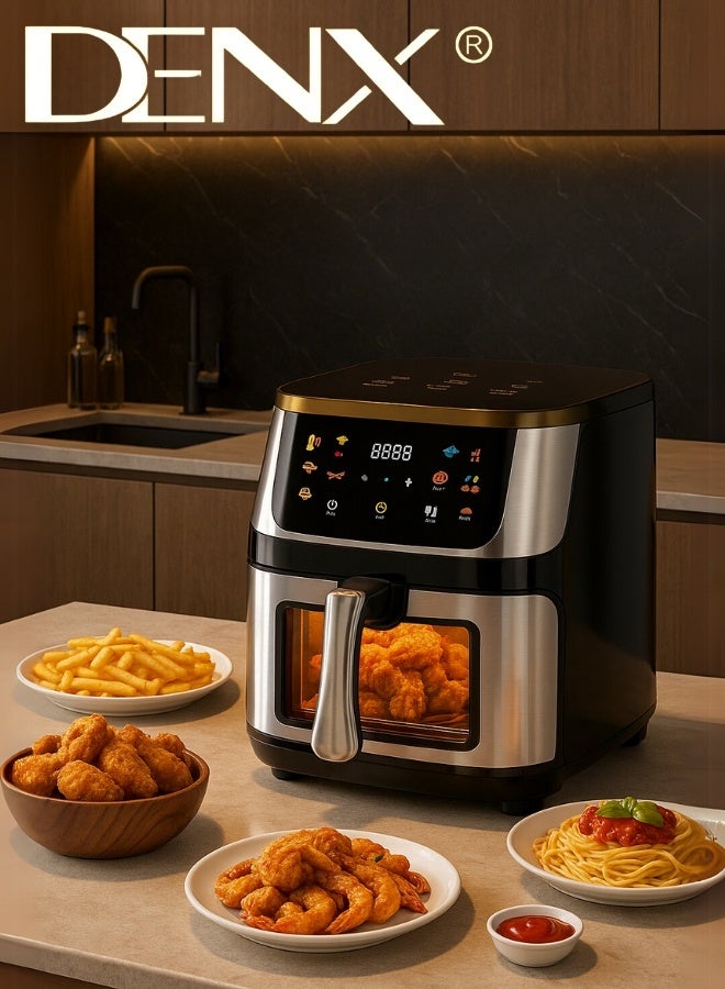 DENX DX3409 Smart Multi-Function Air Fryer, 8L Capacity, Color Touchscreen, Transparent Window, Oil-Free Cooking, Easy to Clean, 1800W Power, Safety Lock, Auto-Cooking Programs