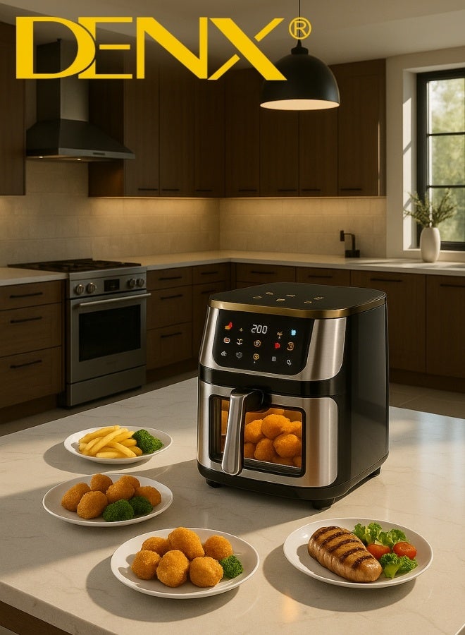 DENX DX3409 Smart Multi-Function Air Fryer, 8L Capacity, Color Touchscreen, Transparent Window, Oil-Free Cooking, Easy to Clean, 1800W Power, Safety Lock, Auto-Cooking Programs