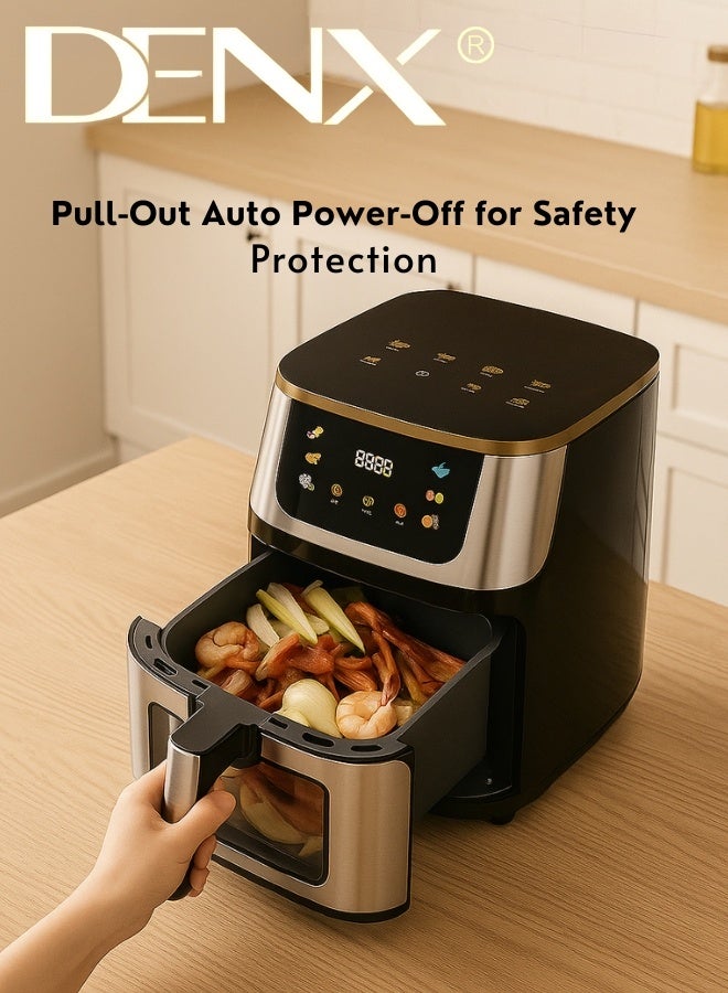 DENX DX3409 Smart Multi-Function Air Fryer, 8L Capacity, Color Touchscreen, Transparent Window, Oil-Free Cooking, Easy to Clean, 1800W Power, Safety Lock, Auto-Cooking Programs