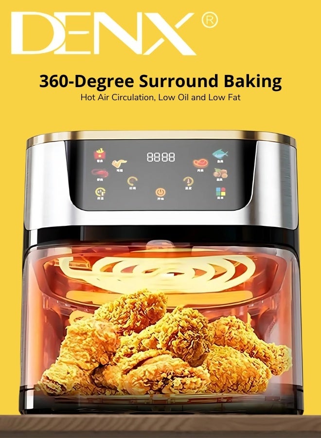 DENX DX3409 Smart Multi-Function Air Fryer, 8L Capacity, Color Touchscreen, Transparent Window, Oil-Free Cooking, Easy to Clean, 1800W Power, Safety Lock, Auto-Cooking Programs