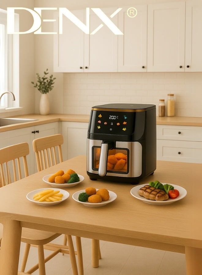 DENX DX3409 Smart Multi-Function Air Fryer, 8L Capacity, Color Touchscreen, Transparent Window, Oil-Free Cooking, Easy to Clean, 1800W Power, Safety Lock, Auto-Cooking Programs