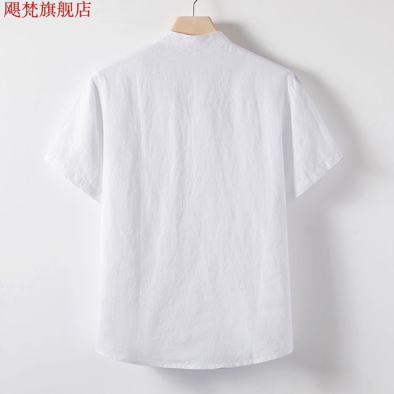 New Pure Linen Short-Sleeved T-Shirt Men'S Summer Chinese Style Loose Thin Top Middle-Aged Casual Half-Sleeved Linen T-Shirt - Image 5
