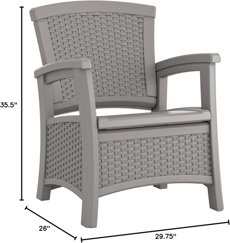suncast Suncast Elements Outdoor Resin Club Chair with 11Gal Storage Area Modern Storage Chair for Patios 1875 W x 1875 D x 18 H Gray  - Image 3