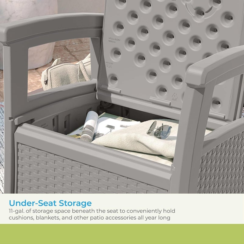 suncast Suncast Elements Outdoor Resin Club Chair with 11Gal Storage Area Modern Storage Chair for Patios 1875 W x 1875 D x 18 H Gray  - Image 5