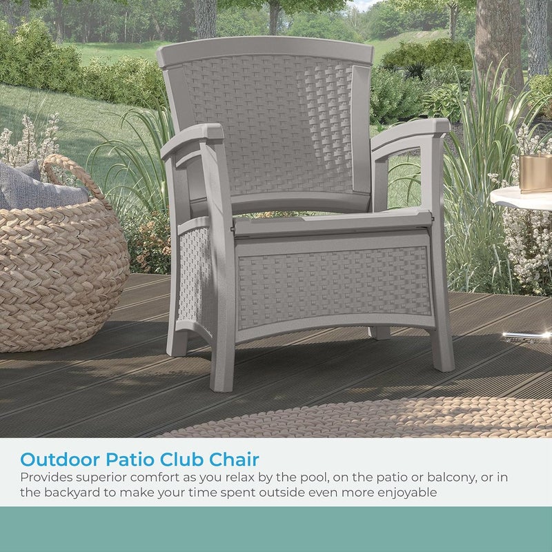 suncast Suncast Elements Outdoor Resin Club Chair with 11Gal Storage Area Modern Storage Chair for Patios 1875 W x 1875 D x 18 H Gray  - Image 4