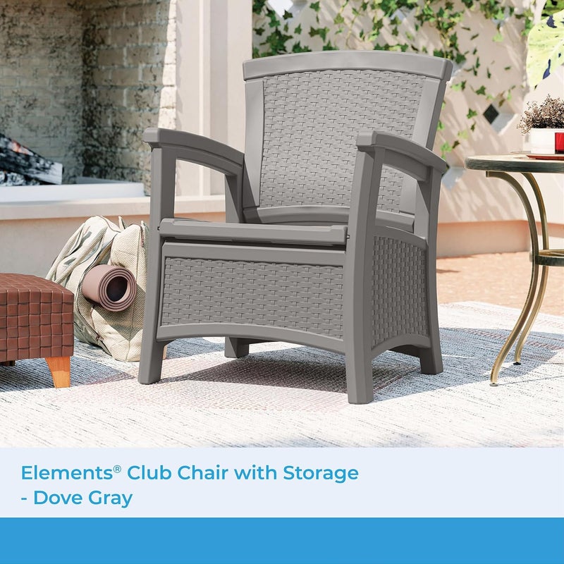suncast Suncast Elements Outdoor Resin Club Chair with 11Gal Storage Area Modern Storage Chair for Patios 1875 W x 1875 D x 18 H Gray  - Image 2
