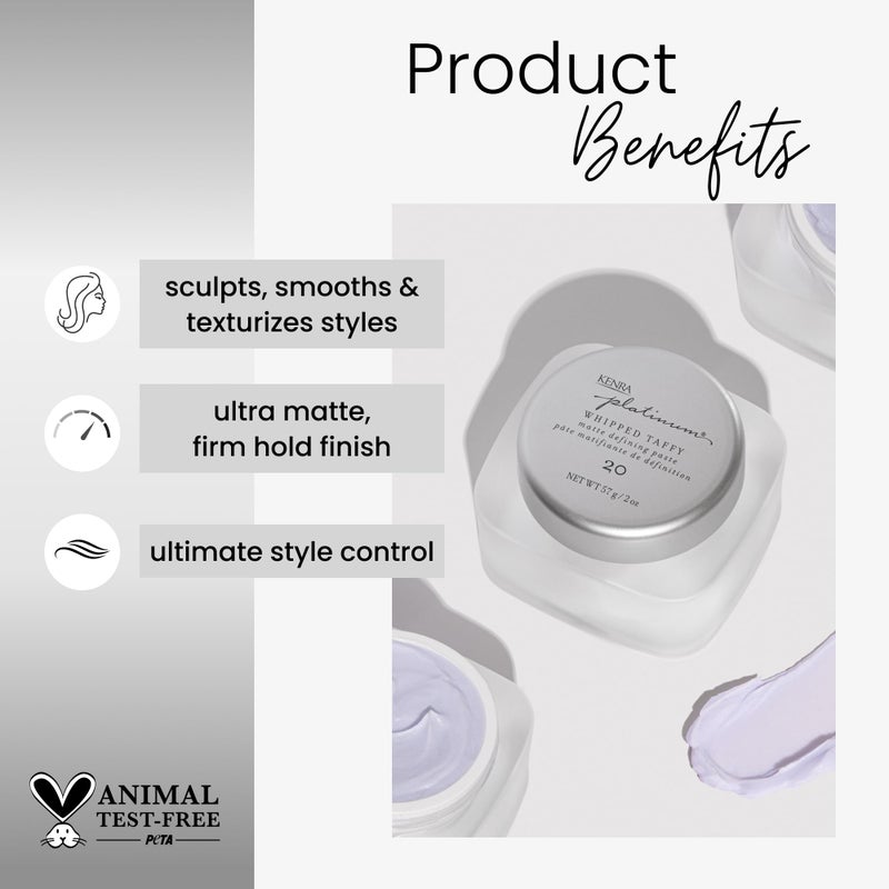 Kenra Professional Platinum Whipped Taffy 20 | Matte Defining Paste | Delivers An Ultra-Matte, Firm Hold Finish | Sculpts, Smooths & Texturizes Styles | All Hair Types | 2fl. Oz - Image 2