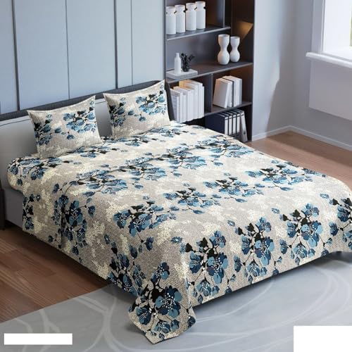 Temoli® King Size Cotton bedsheets Elastic Fitted, Elastic Fitted bedsheets King Size 78x78x10 inch with 2 Pillow Covers (Box-Grey) - Image 1